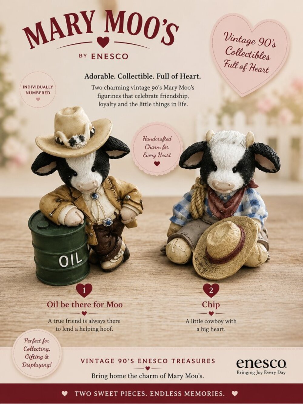Enesco Mary Moo's Oil Be There for Moo & Chip Vintage 90s Cowboy Figurines